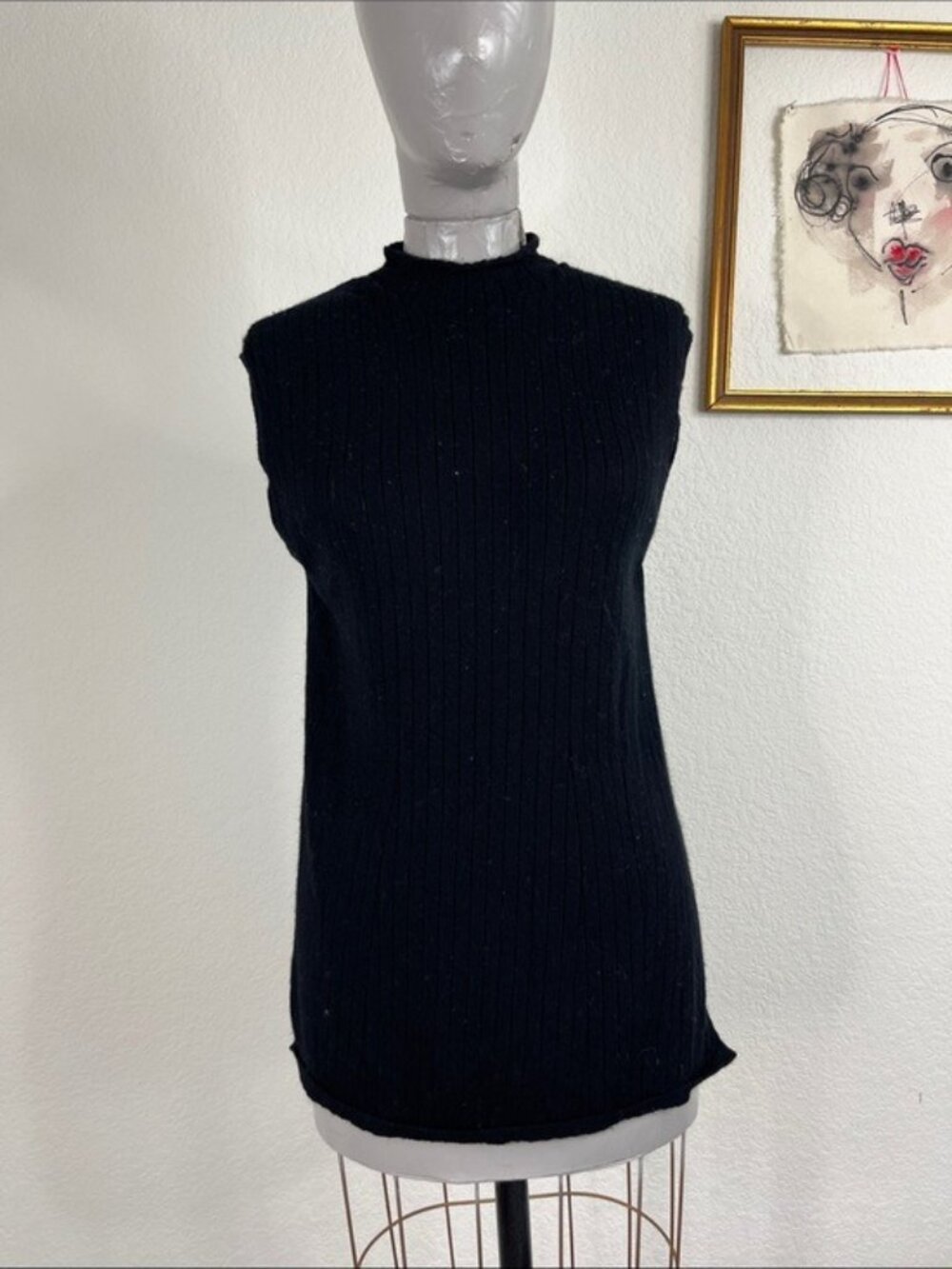 Banana Republic Ribbed Merino Mock Neck Slit Hem Sleeveless Sweater Tank